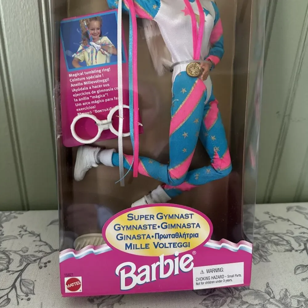 VTG NEW 1995 Barbie SUPER GYMNAST Doll Blonde Hair #15821 NRFB Multilingual box